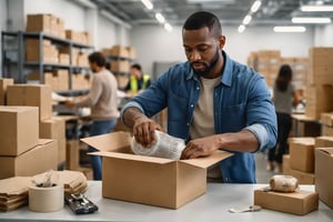 Packing a shipping box in a 3PL warehouse