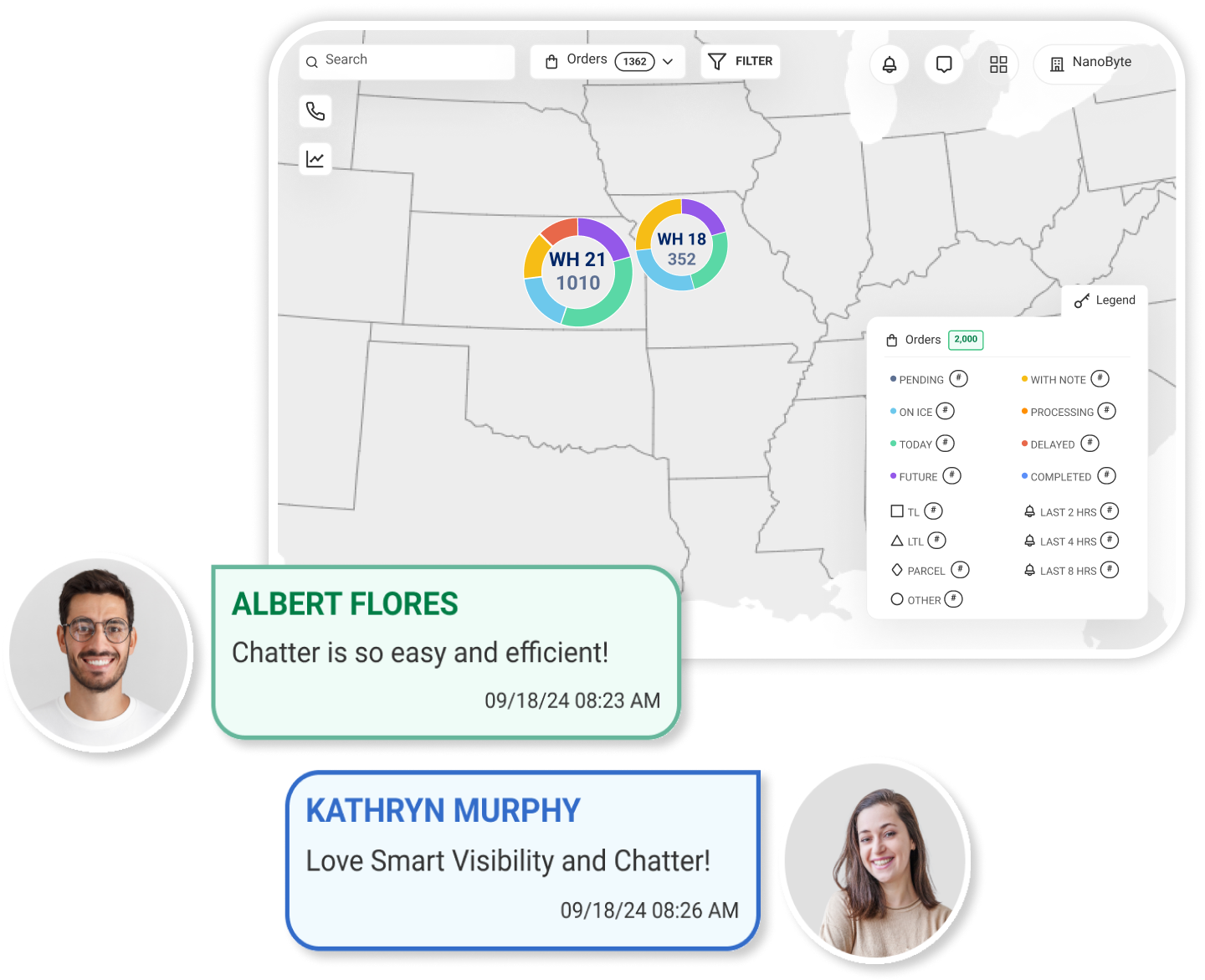 Map view and messaging within supply chain visibility software