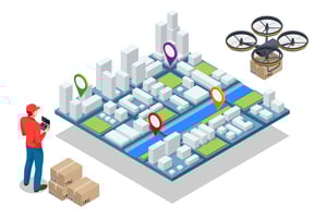Illustration of Drone delivery Within a City - Smart Warehousing