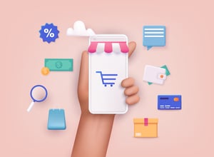 ecommerce phone graphic with money icons | smart warehousing